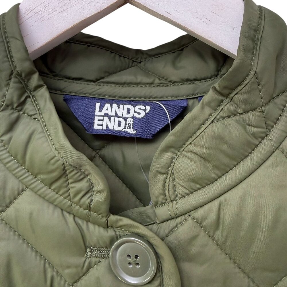 LANDS END Womens Quilted Vest Medium Olive Green Button Front Utility Preppy NWT - Picture 5 of 10